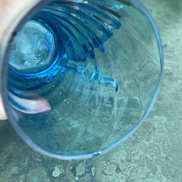 Vintage hand blown blue Irish coffee handled glasses unique swirl display flaws - Picture 8 of 10